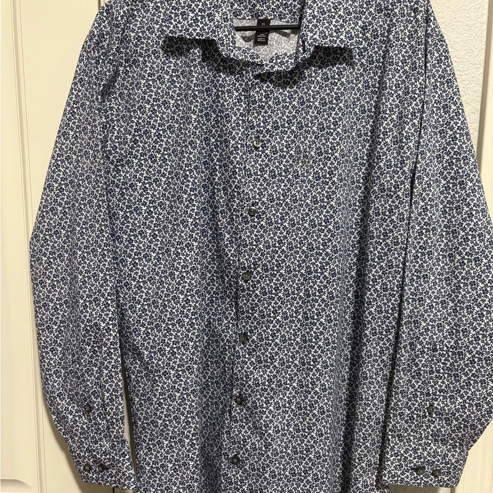 JF J.Ferrar Navy Floral Shirt